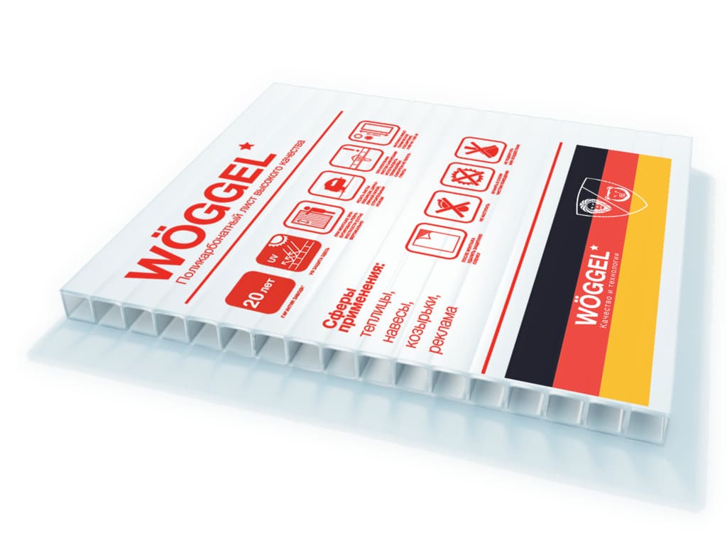 Сотовый поликарбонат 4 мм Woggel молочный 12 м