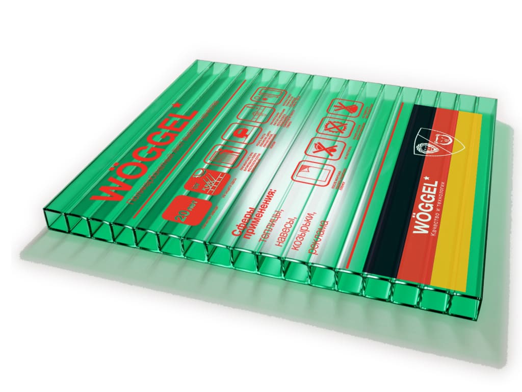 Сотовый поликарбонат 4 мм Woggel зеленый 12 м